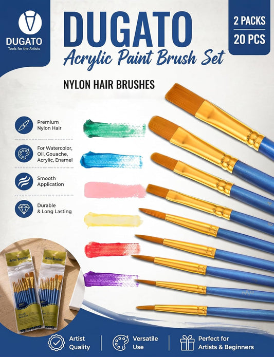 DUGATO Paint Brush & Palette Set, 20 Brushes with 5 Mixing Trays, Blue