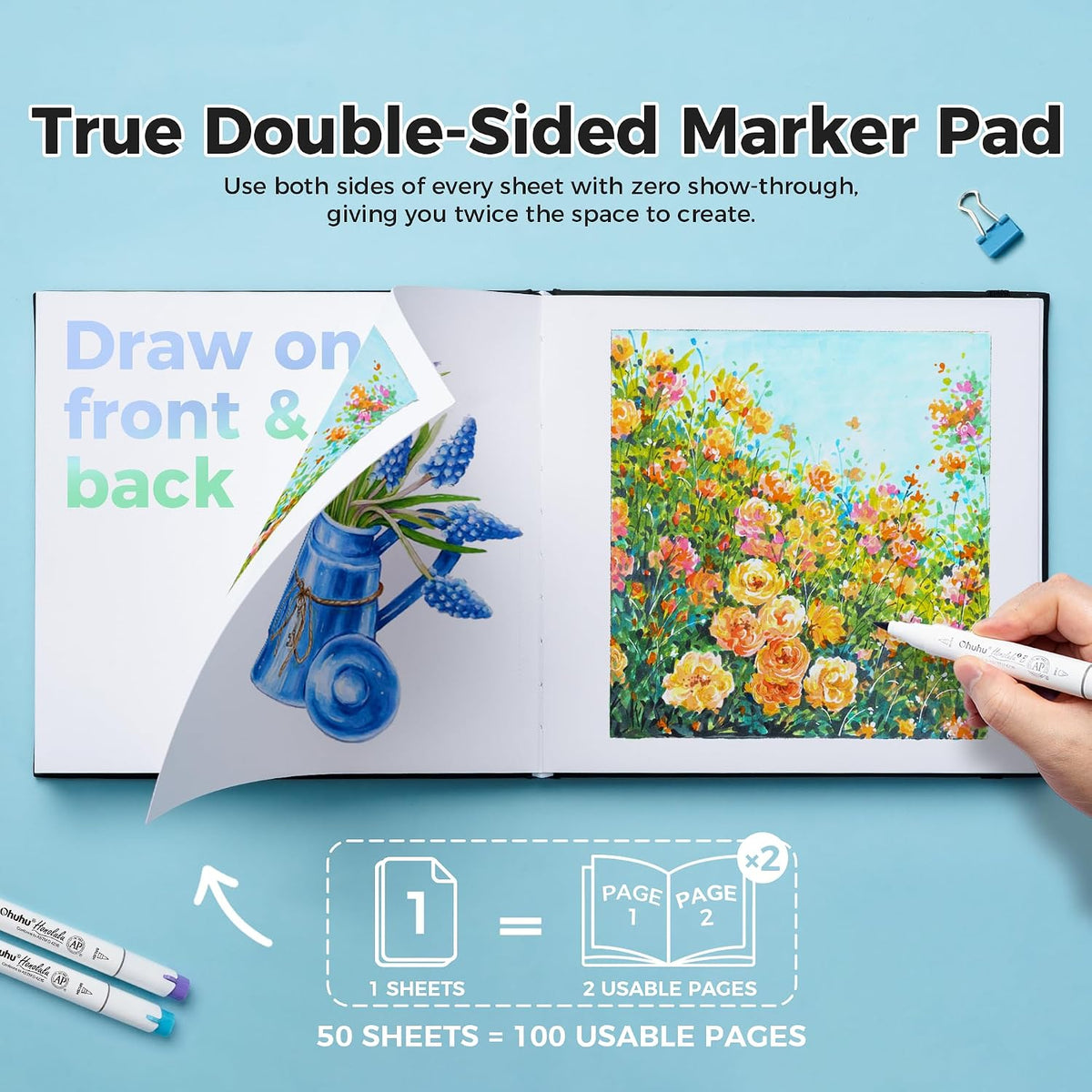 Ohuhu 5.5"x8.5" Double-Sided Bleedproof Marker Pad Art Sketchbook 50 Sheets