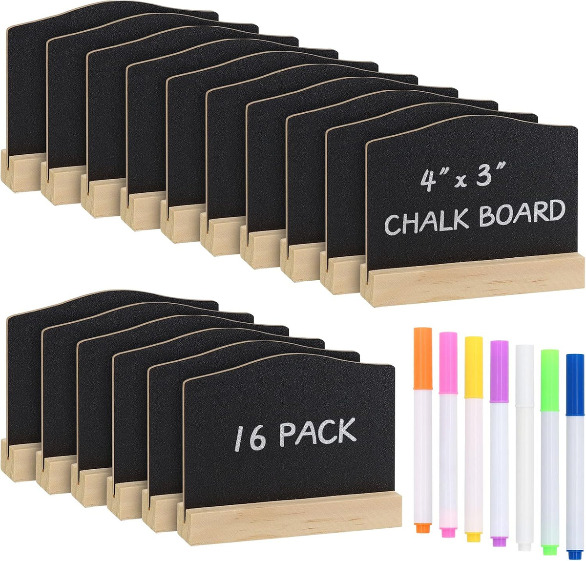 Mini Chalkboard Signs with Stand, 16 Pack Reusable Wooden Tabletop Chalkboard 4 X 3 Inch, Buffet Food Signs for Party Black Mini Tabletop Sign for Restaurant, Wedding and Bar Countertop