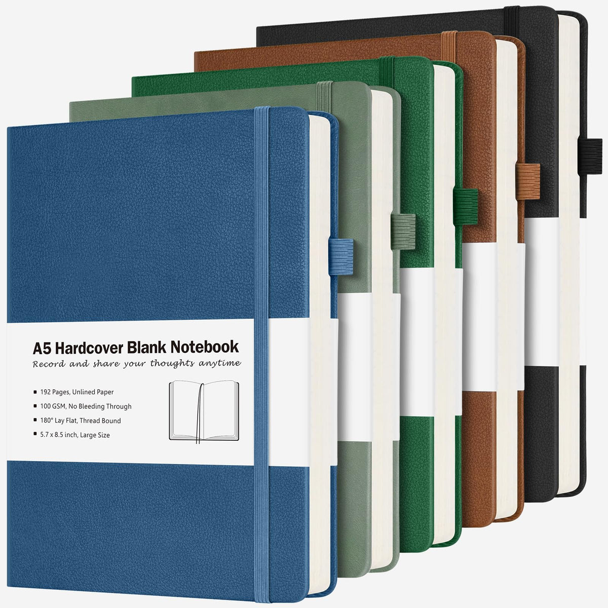 Blank Notebook Journal, 5 Pack Hardcover Sketch Book, No Bleed Thick Paper