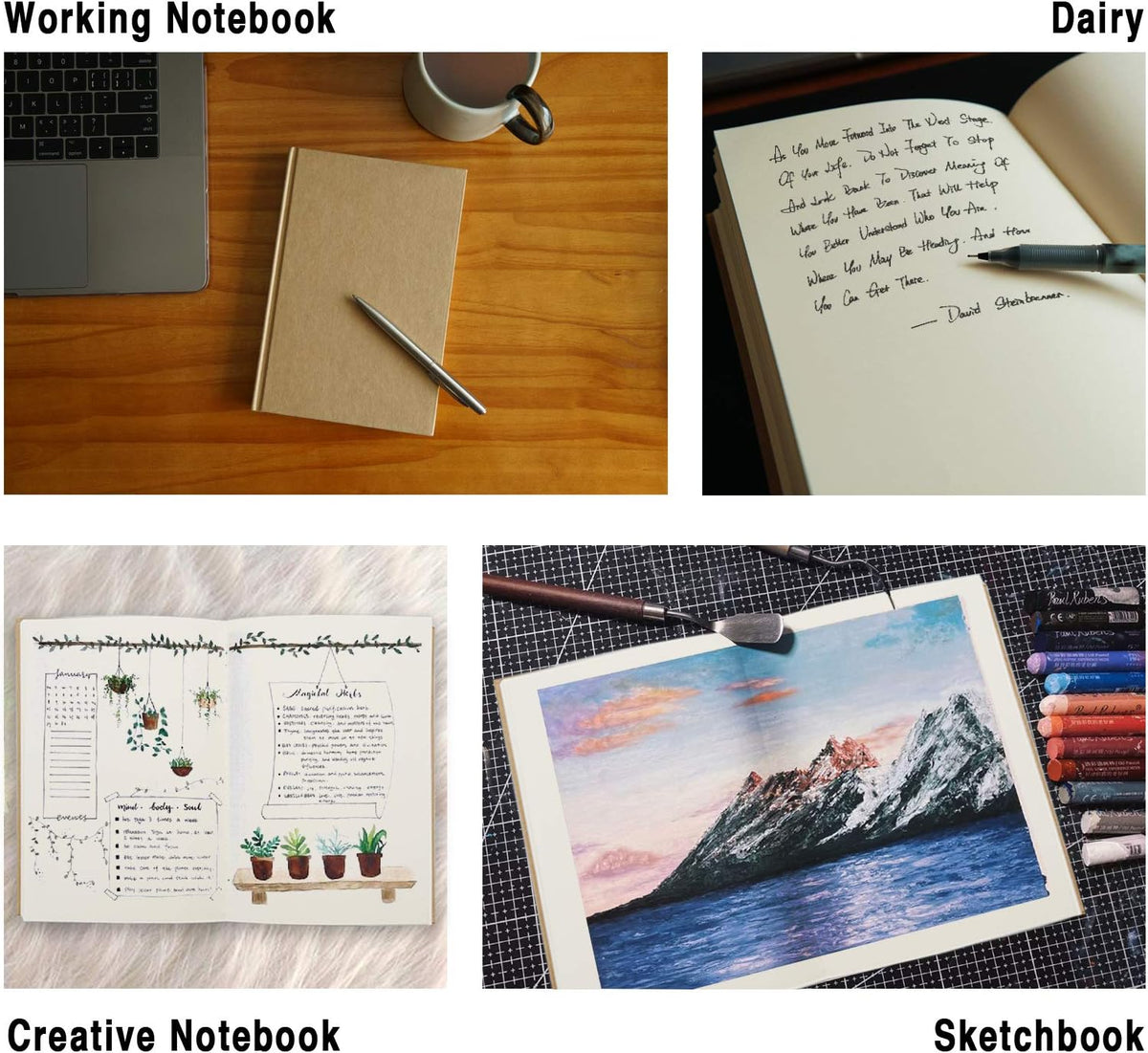 LABUK 4 Pack Blank Notebook Bulk, 120 Sheets Sketch Book 100gsm 5.6"x 8.3" Hardcover Sketchbook for Office School Travelers Gifts