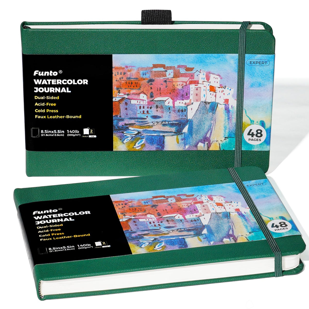 Funto Hardcover Watercolor Journal 2-Pack, 8.5x5.5, 140lb/300gsm Cold Press
