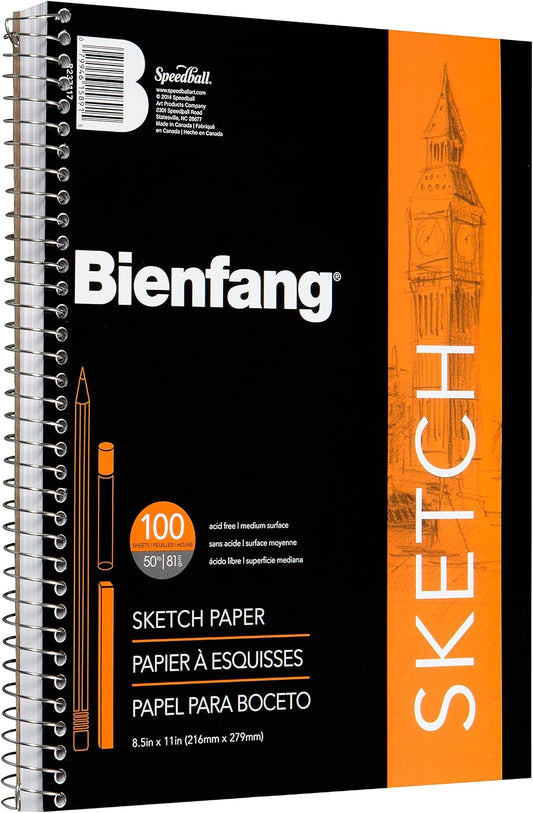 Bienfang Sketch Pad 8.5x11 Inch, 100 Sheets of 60lb 90gsm Art Paper, Spiral Bound Sketch Book Drawing Notebook