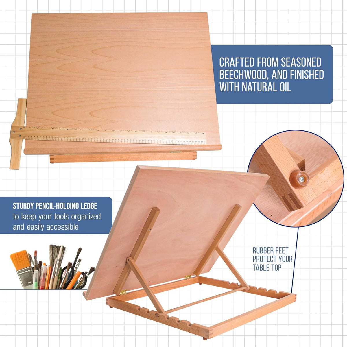 U.S. Art Supply X-Large 26" x 21" Wooden Drawing Board, Adjustable