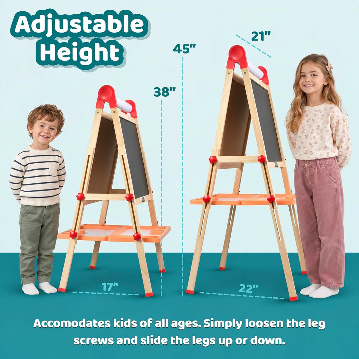 Wooden Art Easel for Kids – Adjustable, Foldable, Chalkboard & Whiteboard