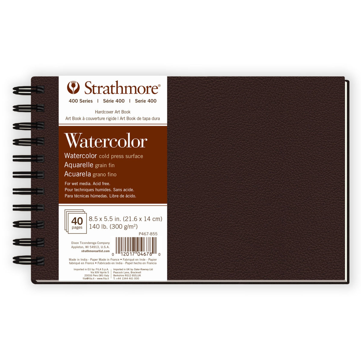 Strathmore 400 Series Watercolor Paper Art Book, Matte Brown Cover, Natural White, Hardbound, 24 Sheets, 8.5x5.5 inch