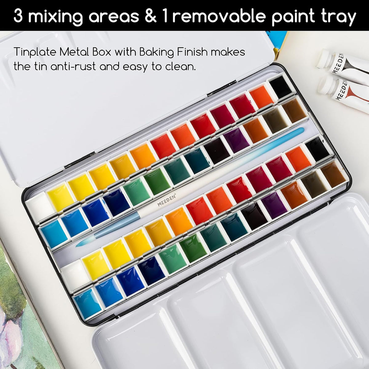 MEEDEN Empty Watercolor Paint Palette: Travel Water Color Palette Tin with 12 Half Pans - Portable Metal Palette Tin Box (Black)