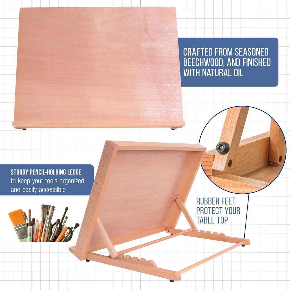U.S. Art Supply Large 18-1/2" x 14-1/8", A3 Wooden Drawing Board Adjustable