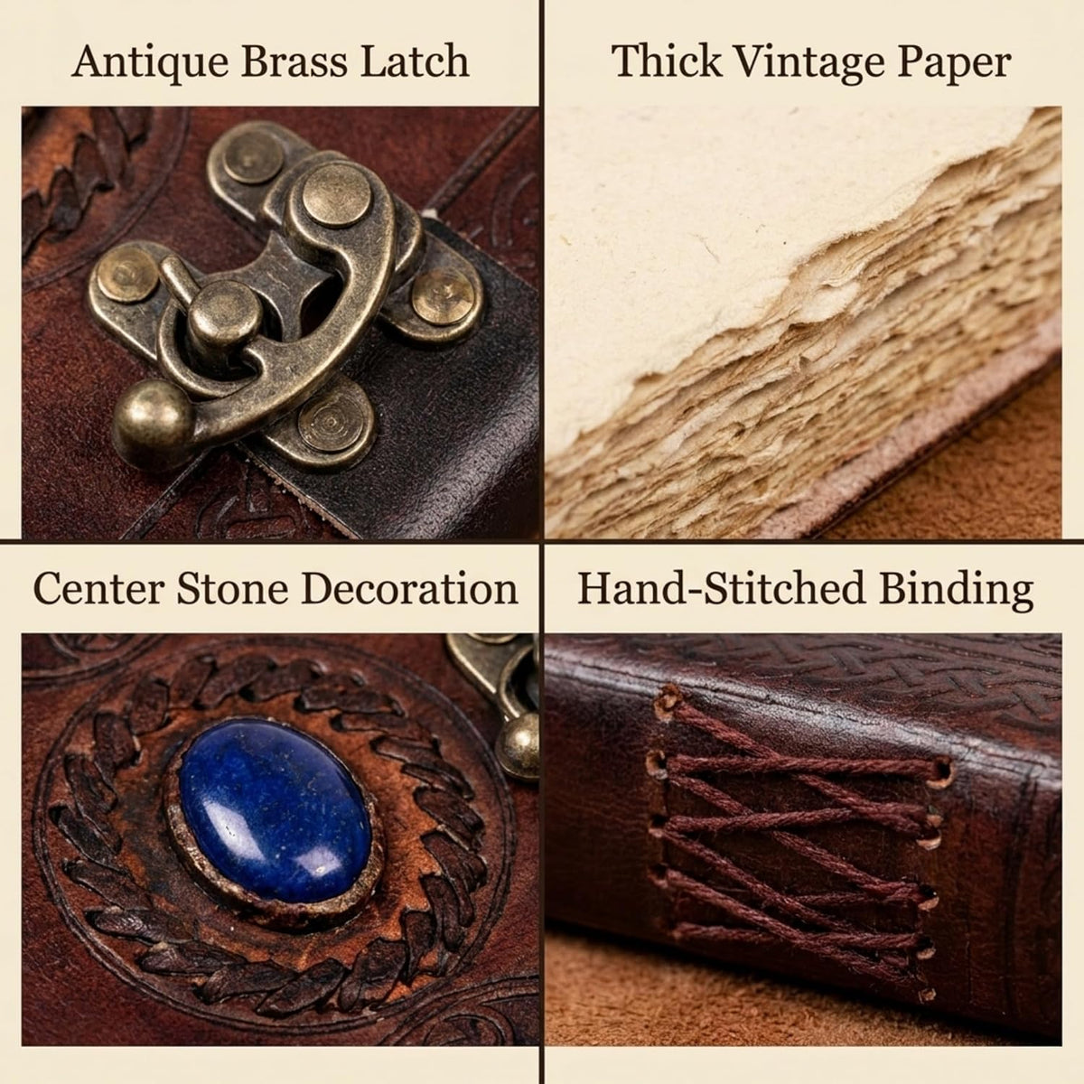 cuero 3 Moon Blue Lapis Embossed Vintage Leather Journal for Men & Women - 128 Pages, Antique Handmade Deckle Edge Vintage Paper, Leather Journal Writing Notebook Dairy Gift (5 inch by 7 inch, Brown)