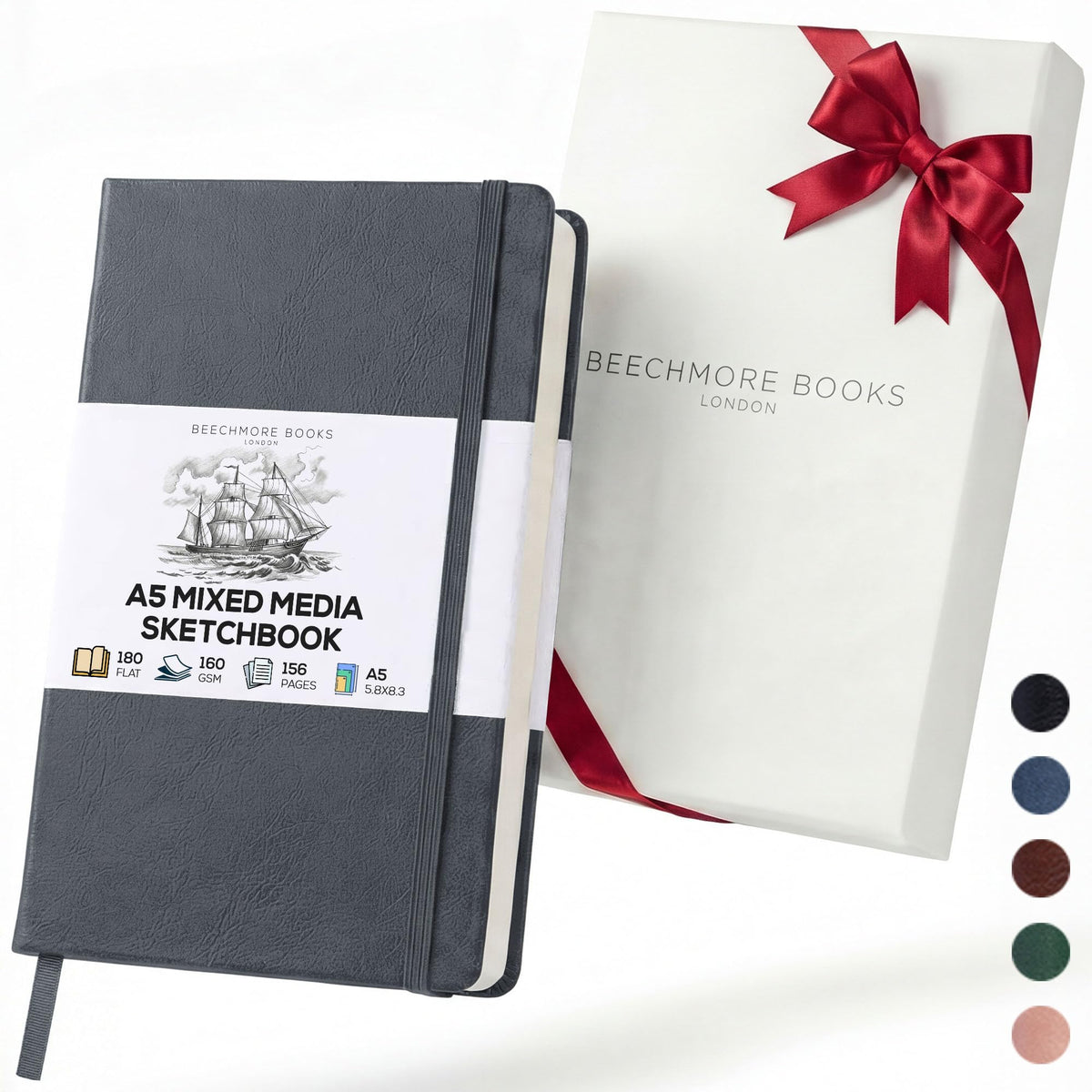 Beechmore Books A5 5.8x8.3 Mixed Media Sketchbook 160 GSM/98LB, Gift Box
