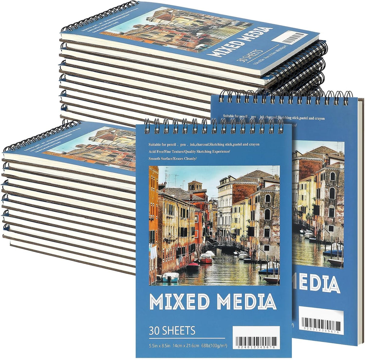 Jexine 20 Pcs Sketch Book Bulk 5.5"x8.5" Top Spiral Bound,Mixed Media