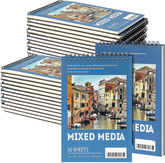 Jexine 20 Pcs Sketch Book Bulk 5.5"x8.5" Top Spiral Bound,Mixed Media
