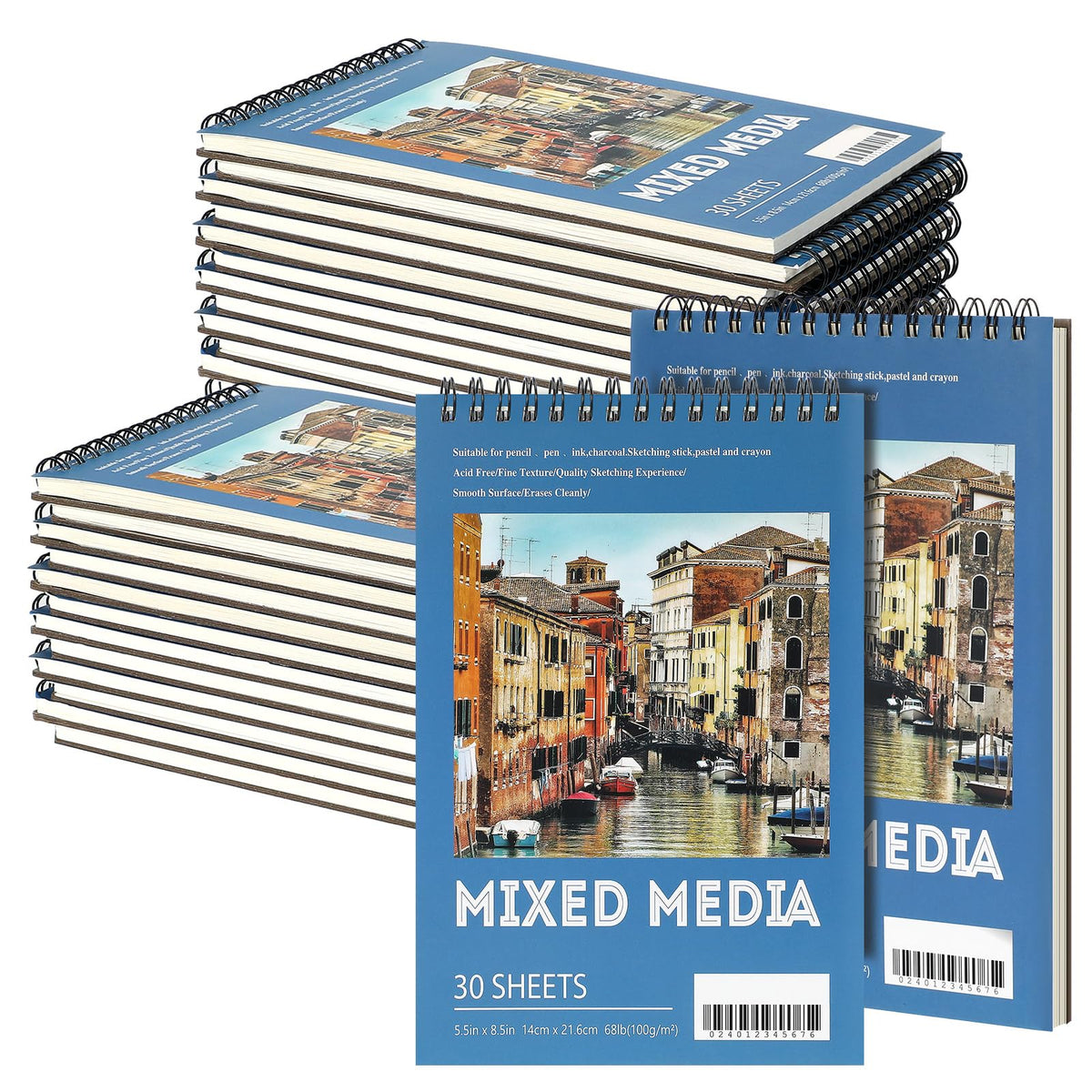 Jexine 20 Pcs Sketch Book Bulk 5.5"x8.5" Top Spiral Bound,Mixed Media
