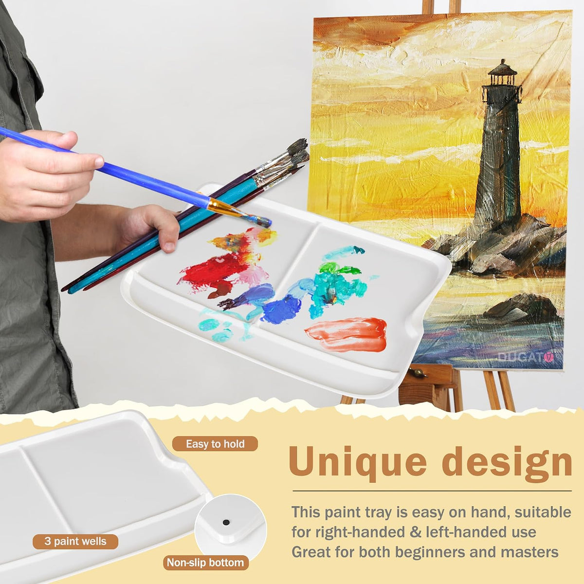 DUGATO Rectangular Plastic Paint Palette, 2-Pack Mixing Tray, 13.8 x 9 in