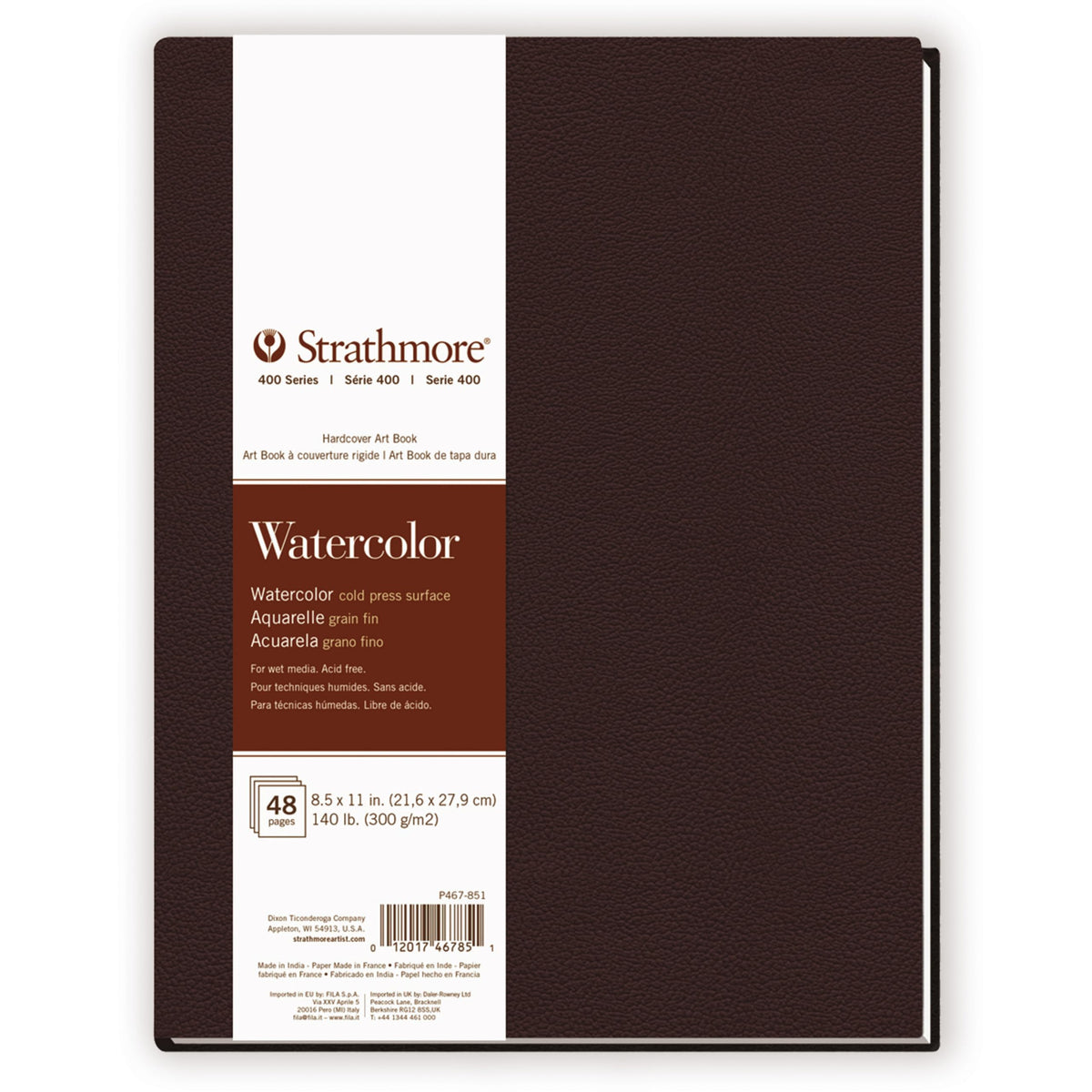 Strathmore 400 Series Watercolor Paper Art Book, Matte Brown Cover, Natural White, Hardbound, 24 Sheets, 8.5x5.5 inch