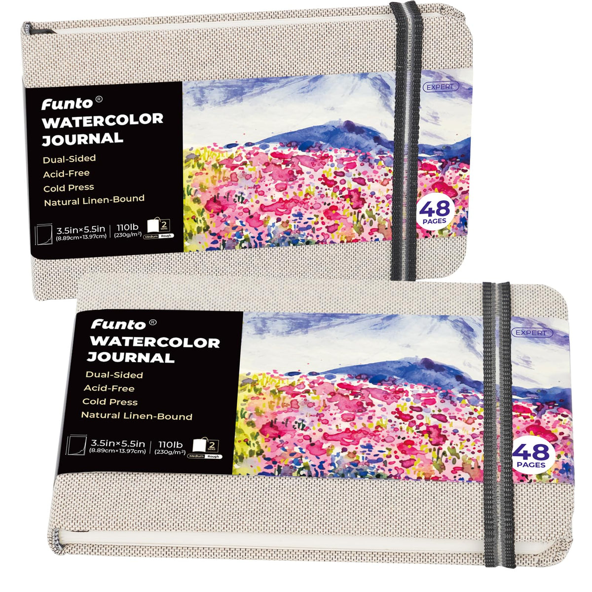 Funto Hardcover Watercolor Journal 2-Pack, 8.5x5.5, 140lb/300gsm Cold Press