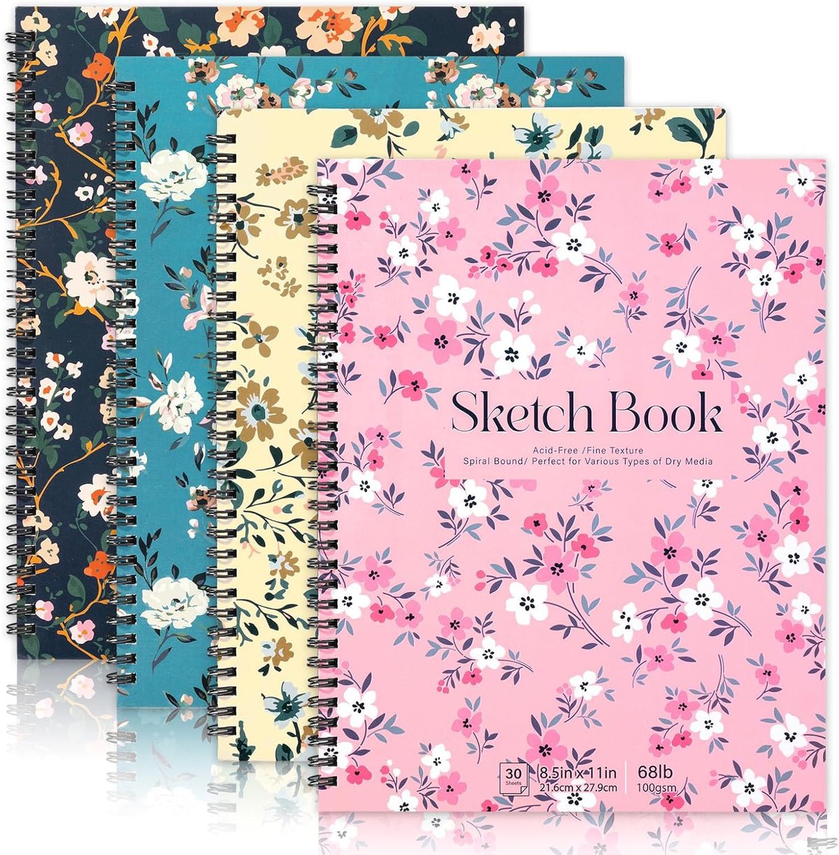 4 Pack Sketch Book for Kids, 8.5 × 11 in, Spiral Bound, 30 Sheets Each