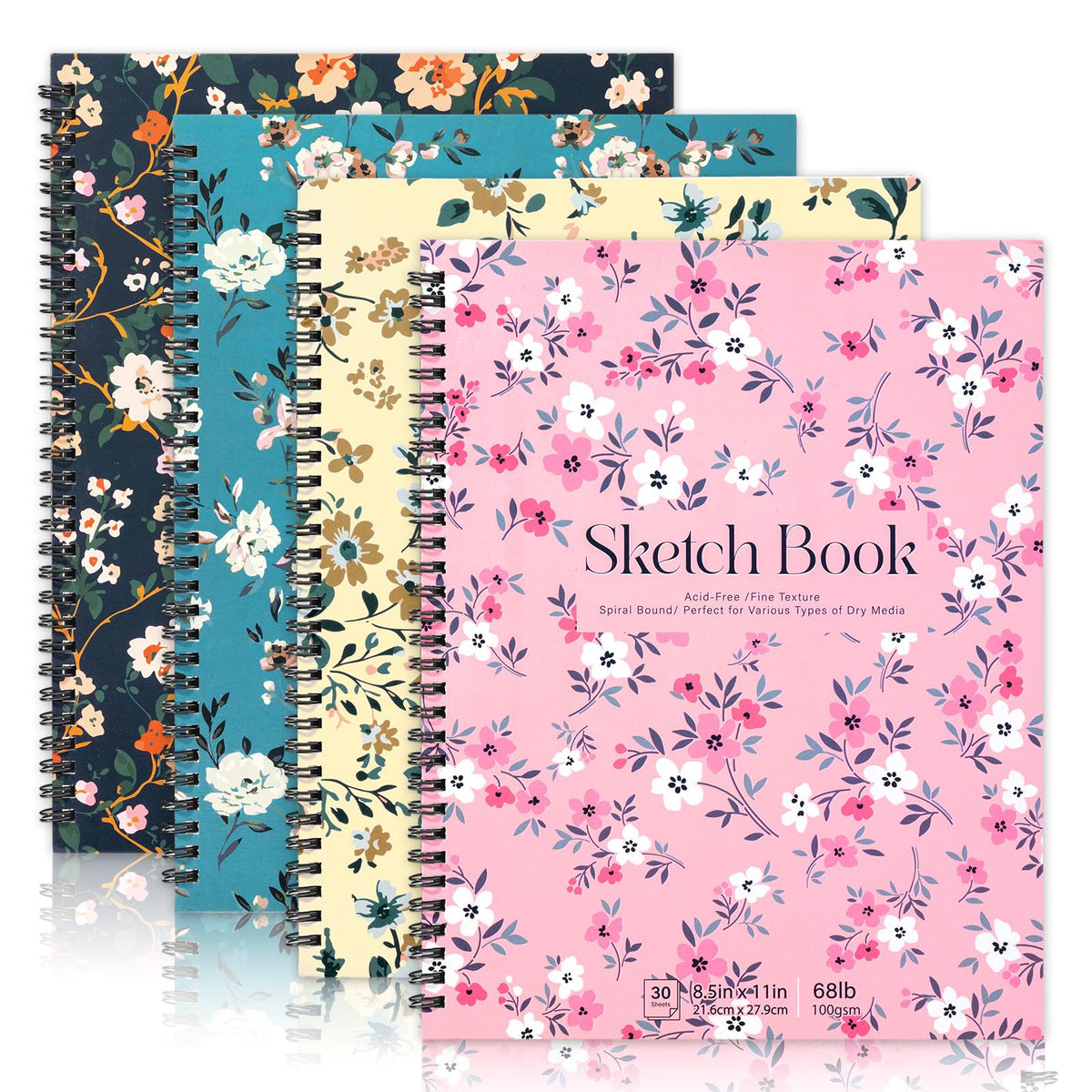 4 Pack Sketch Book for Kids, 8.5 × 11 in, Spiral Bound, 30 Sheets Each