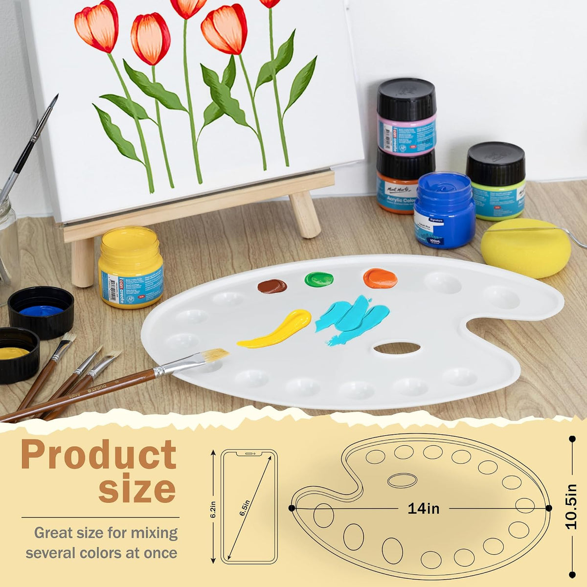 DUGATO 14-Well Oval Paint Palette, 2-Pack Mixing Tray, 14 x 10.5 in