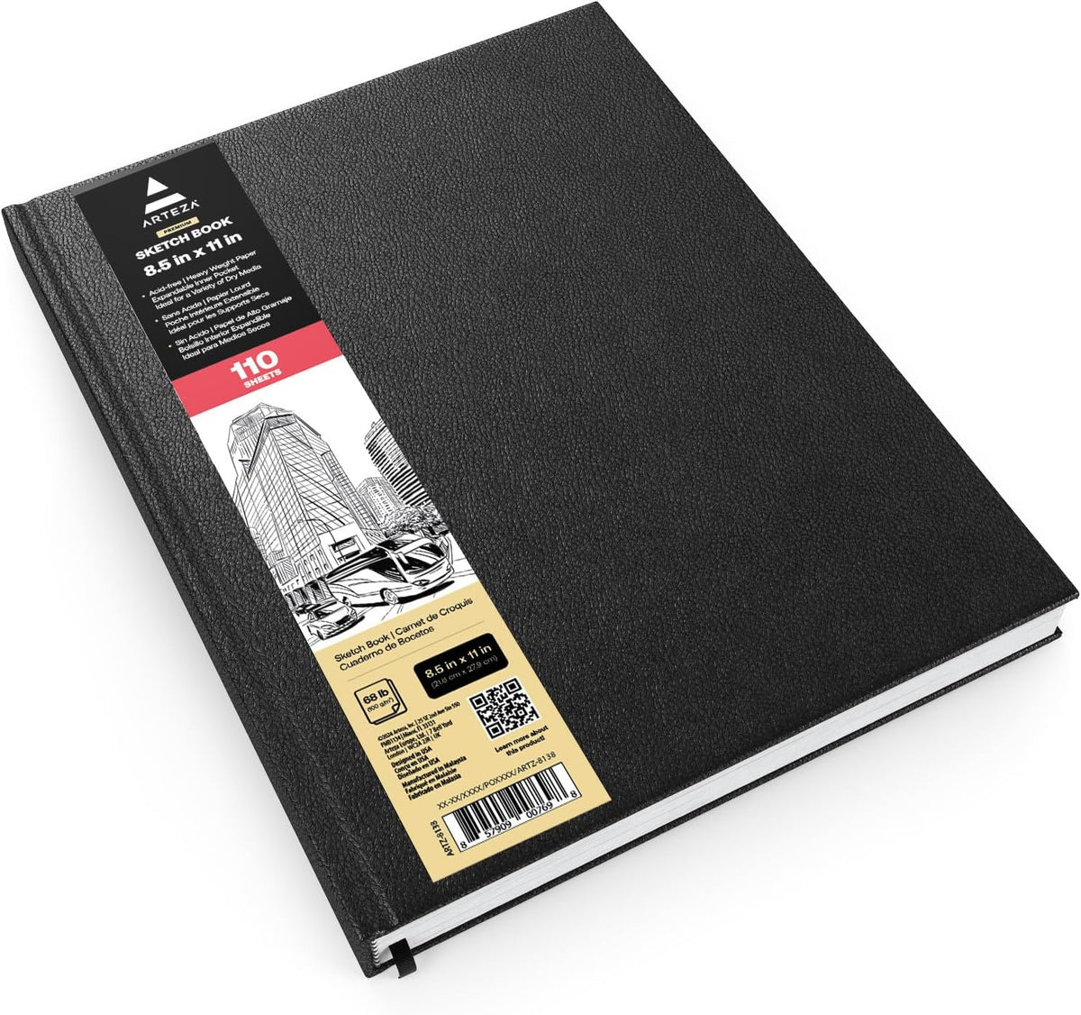 ARTEZA Drawing Sketchbook, 8.5 x 11 in, Hardcover, 110 Sheets