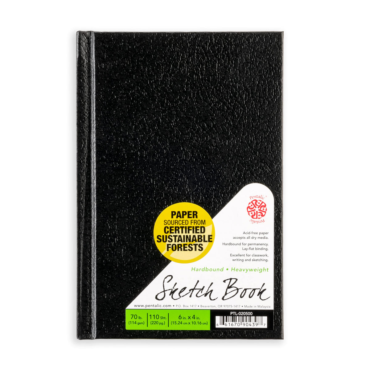 Pentalic - 8.5"x 11" Hardbound Sketchbook, 110 Sheets, Black