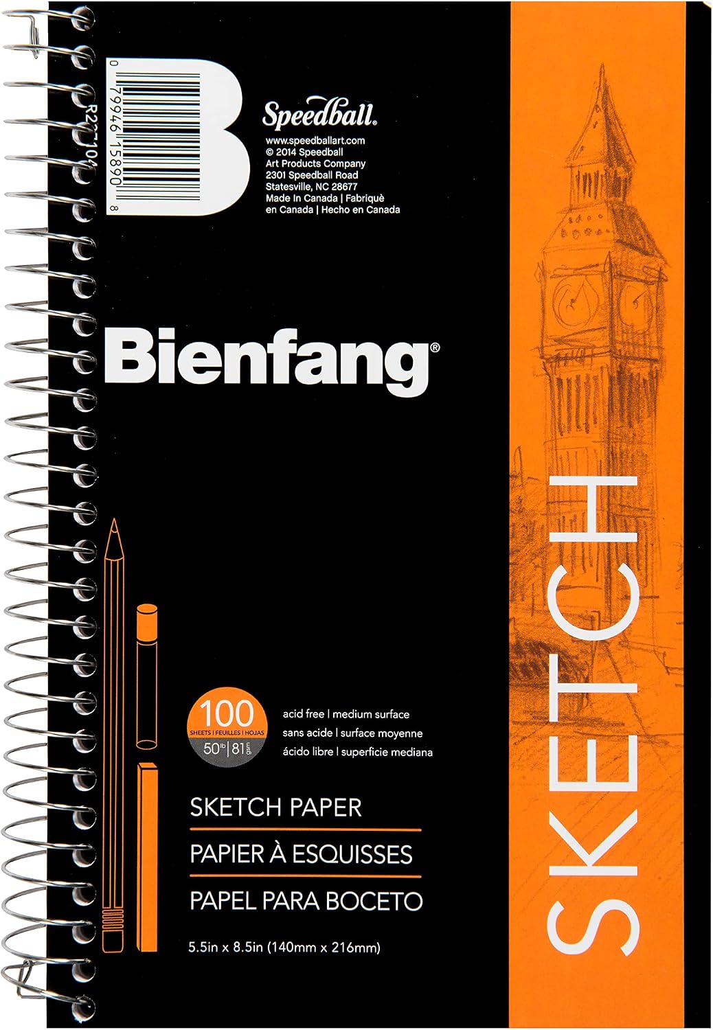 Bienfang Sketch Pad 8.5x11 Inch, 100 Sheets of 60lb 90gsm Art Paper, Spiral Bound Sketch Book Drawing Notebook