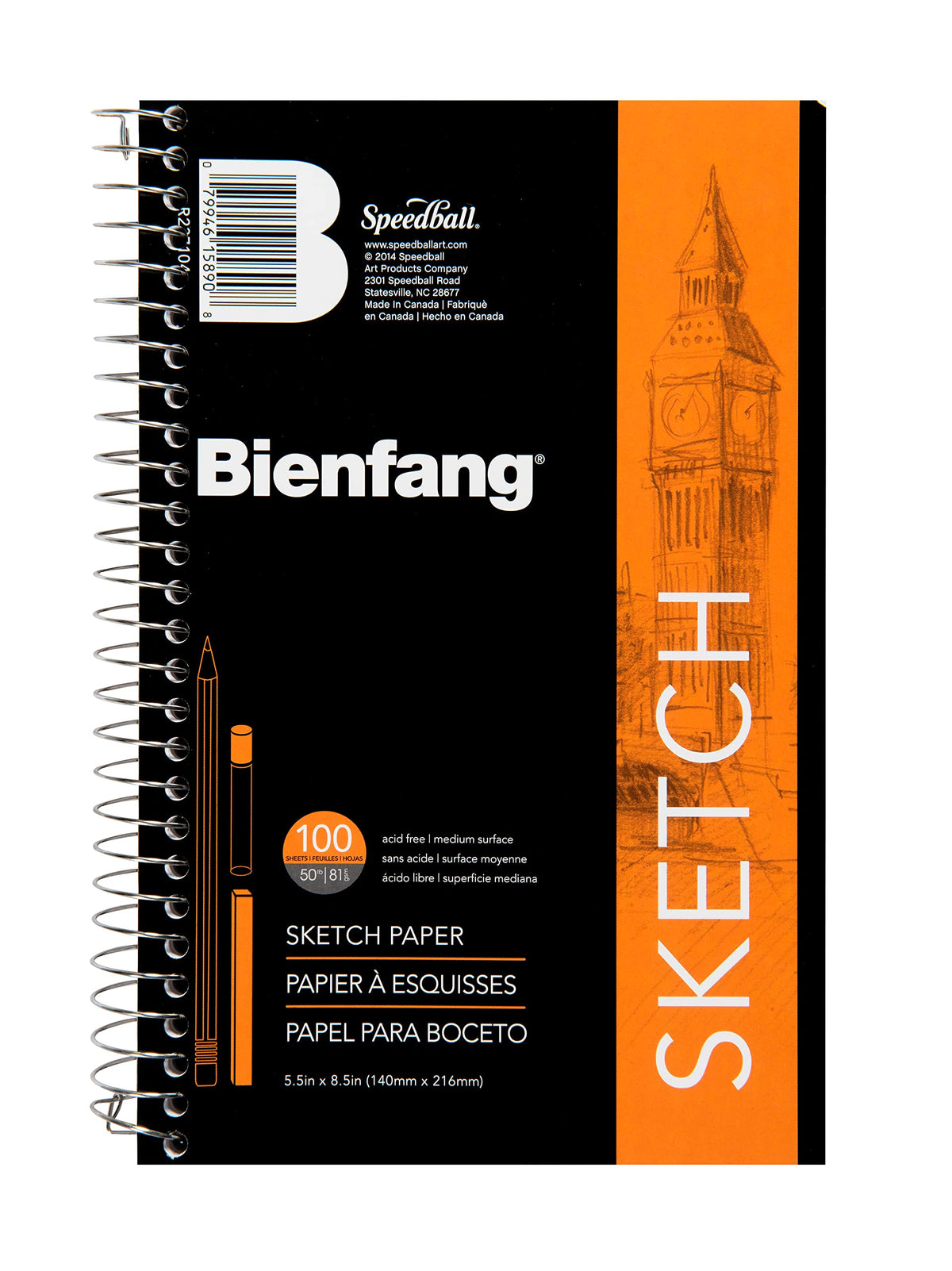 Bienfang Sketch Pad 8.5x11 Inch, 100 Sheets of 60lb 90gsm Art Paper, Spiral Bound Sketch Book Drawing Notebook