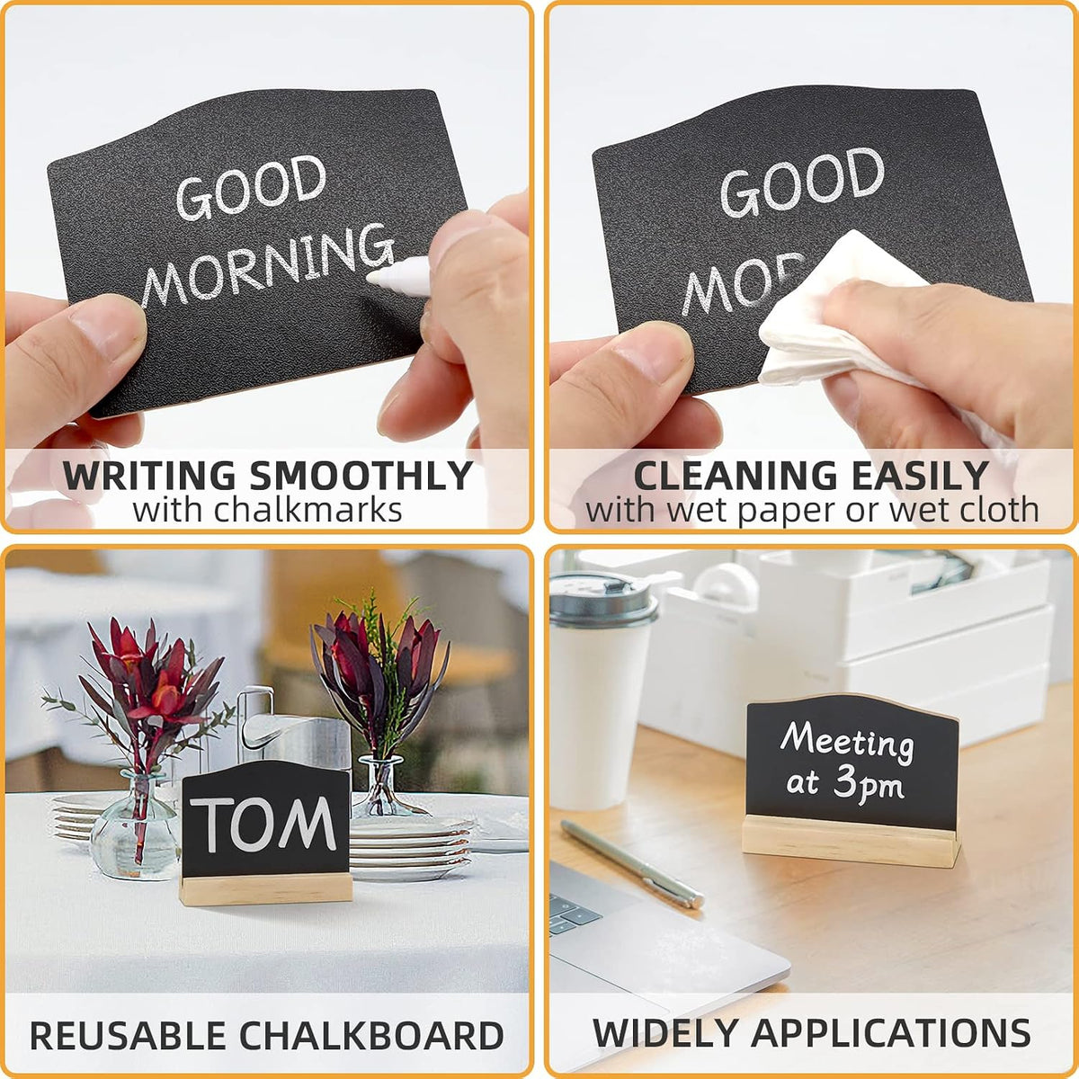 Mini Chalkboard Signs with Stand, 16 Pack Reusable Wooden Tabletop Chalkboard 4 X 3 Inch, Buffet Food Signs for Party Black Mini Tabletop Sign for Restaurant, Wedding and Bar Countertop