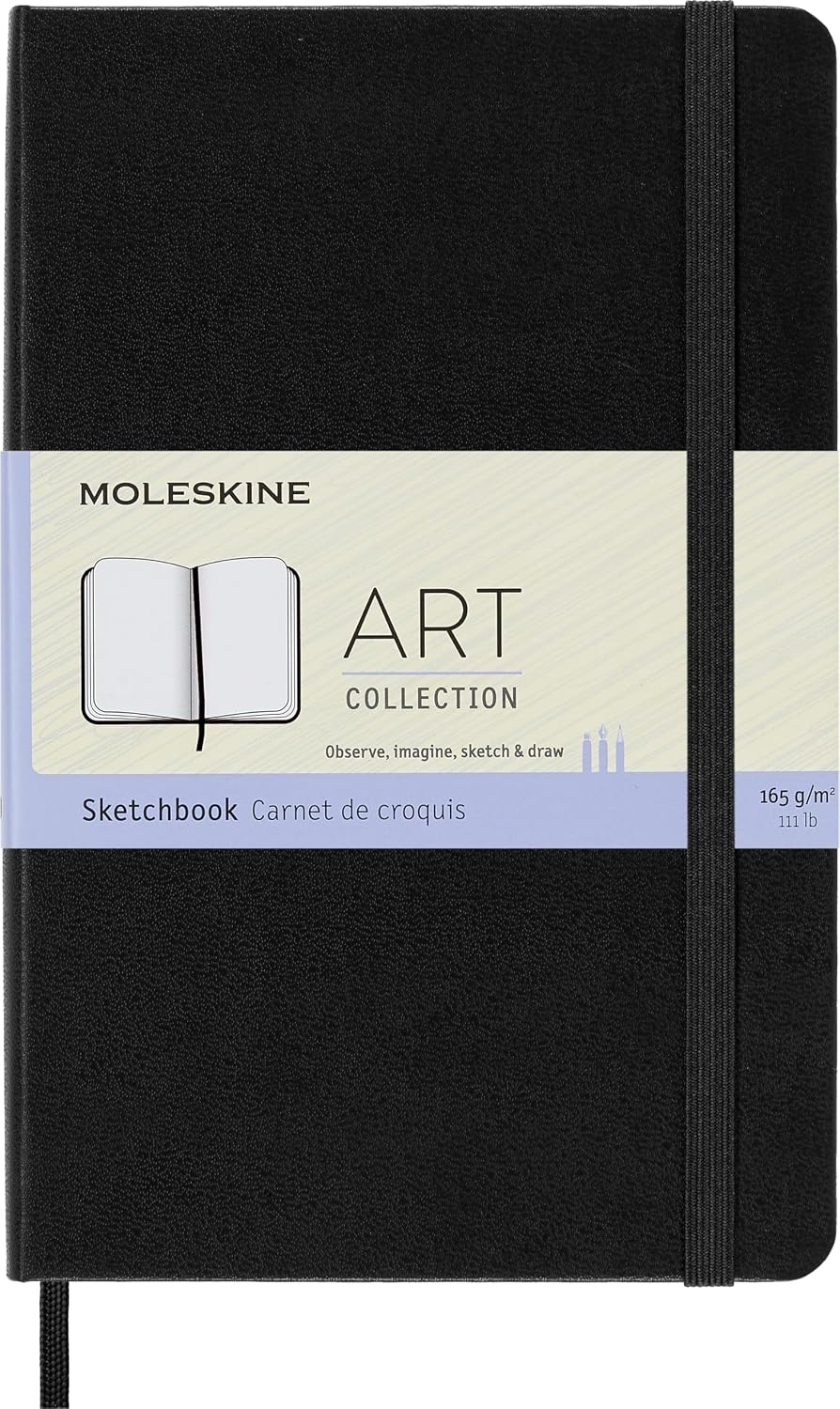 Moleskine Art Sketchbook, Hard Cover, Medium (4.5" x 7") Plain/Blank, Black, 88 Pages
