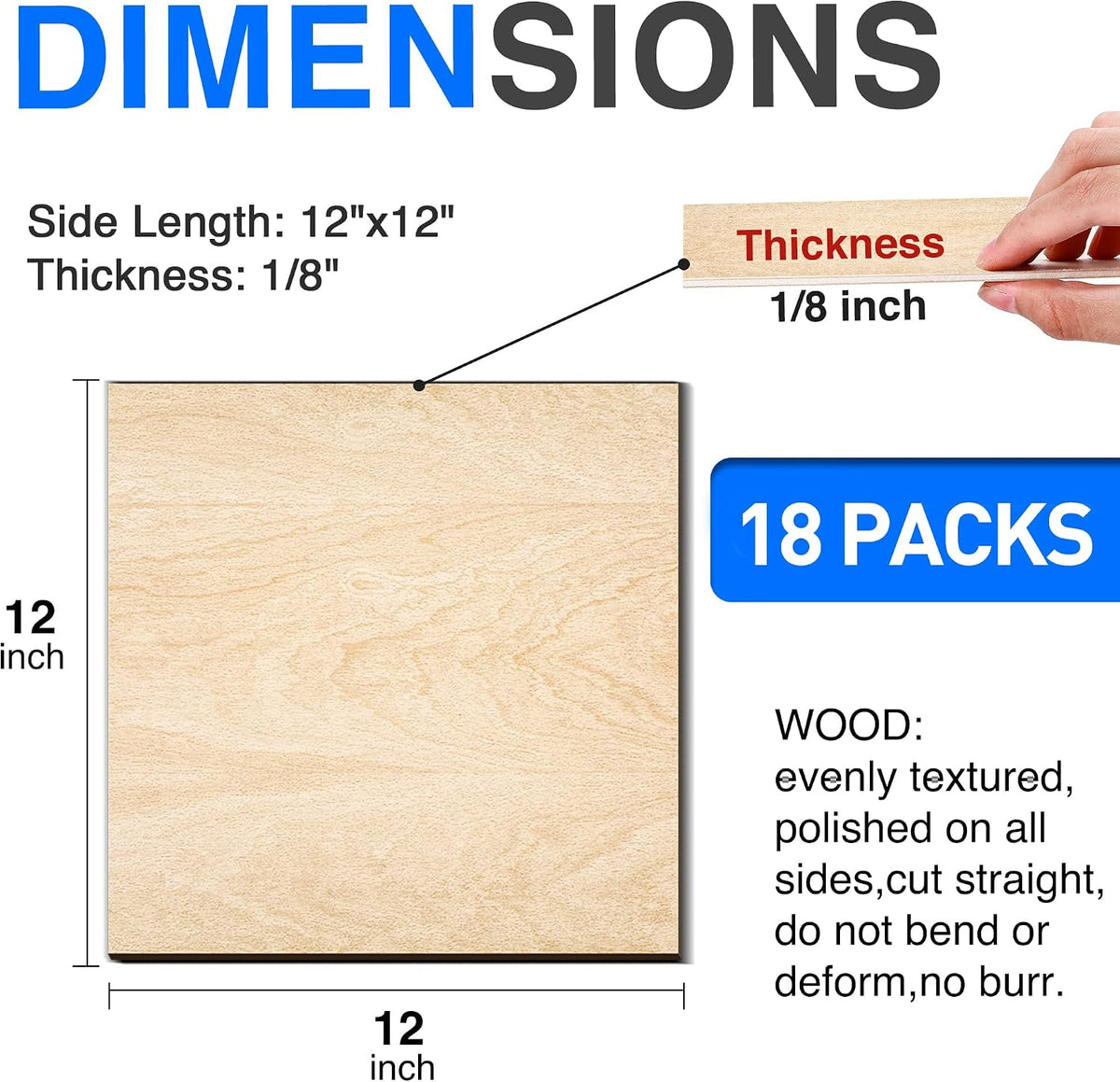 18 Pack Basswood Sheets 12"x12"x1/8" for Crafts, Unfinished Basswood Craft Board Perfect for DIY Ornaments and Models, Drawing, Painting, Engraving, Wood Burning, Laser Cutting
