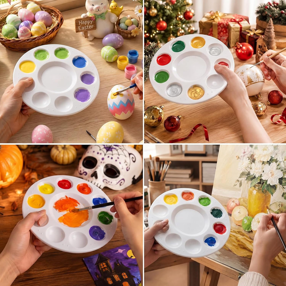 24 Pack Paint Palettes, Round Plastic Paint Palette Trays for Acrylic, Watercolor and Gouache, Reusable Paint Mixing Trays for Kids, Classroom, School and Art Parties