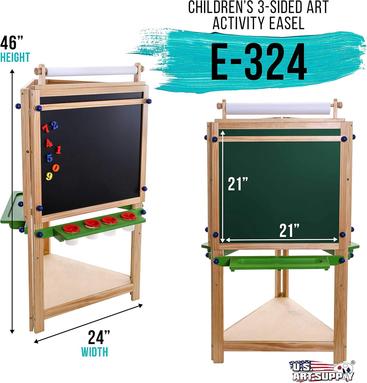 U.S. Art Supply Three Sided Art Station, Wooden Activity Easel