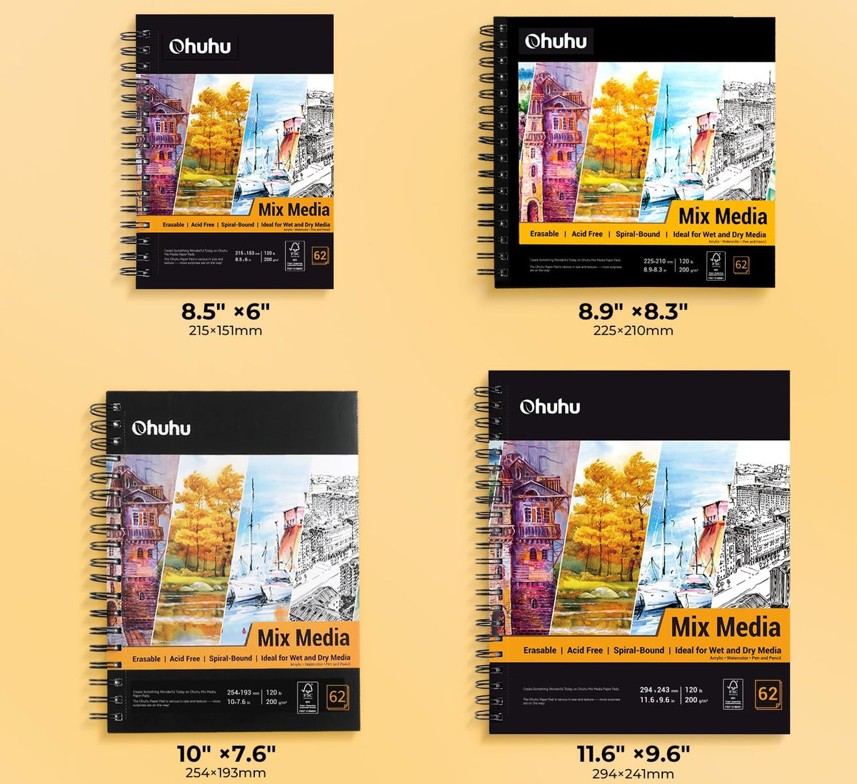 Ohuhu 7"x10" Mix Media Pad Art Sketchbook 62 Sheets for Painting Drawing