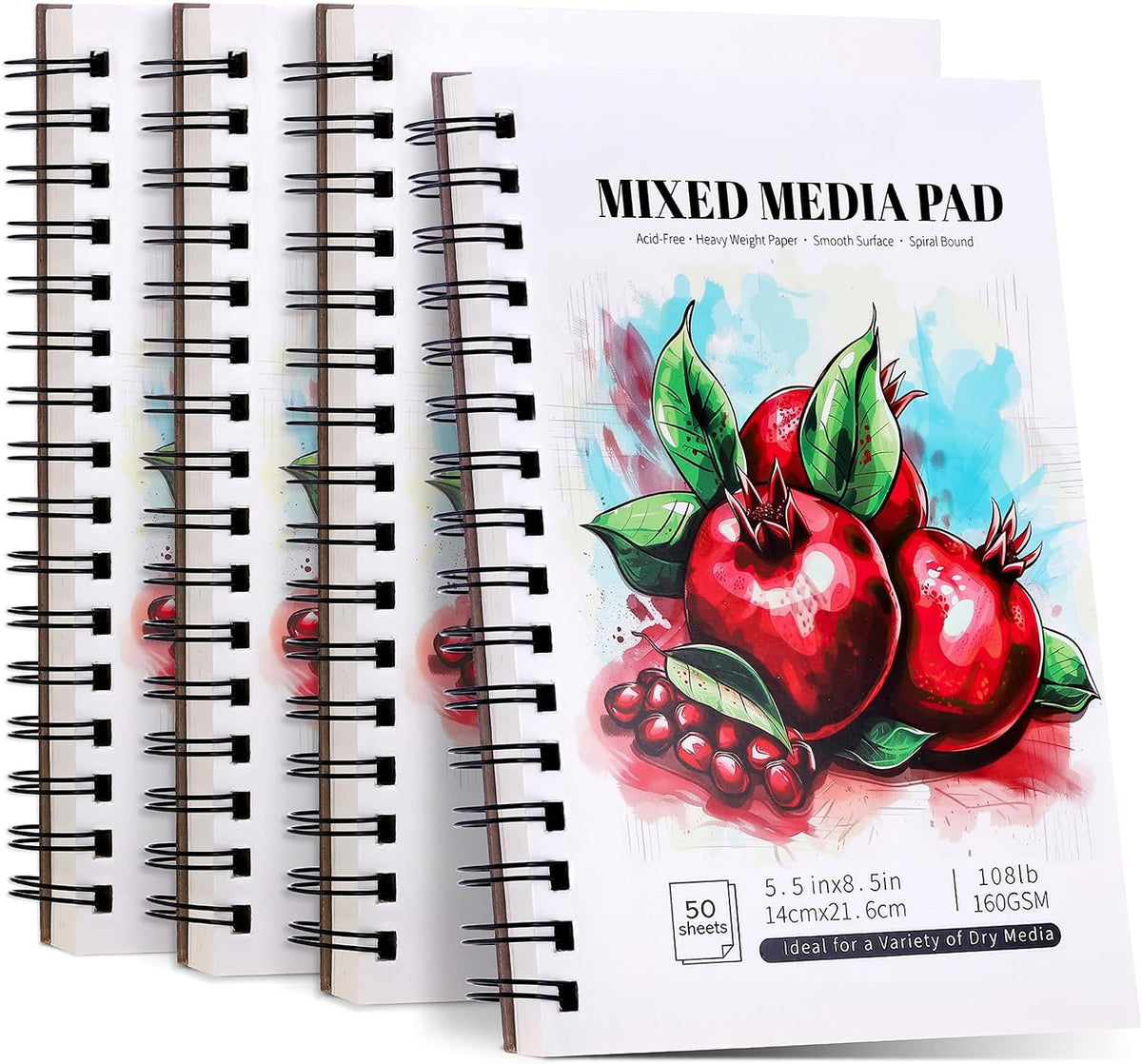 4 Pack Mixed Media Sketchbook 5.5×8.5In, Spiral Bound Sketch Pads