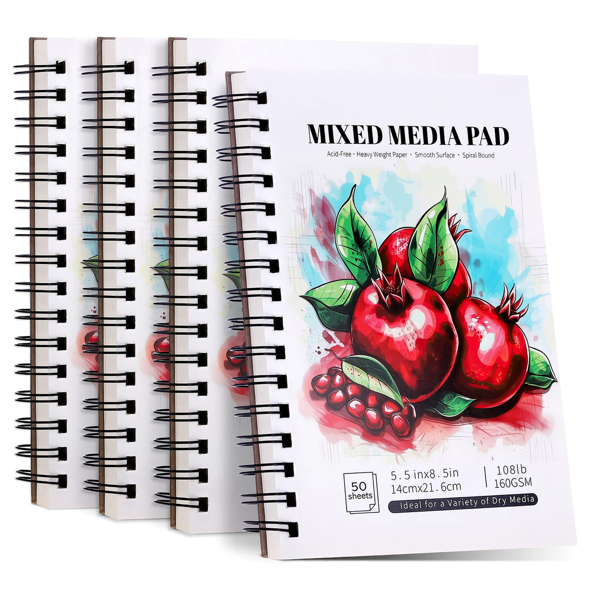 4 Pack Mixed Media Sketchbook 5.5×8.5In, Spiral Bound Sketch Pads