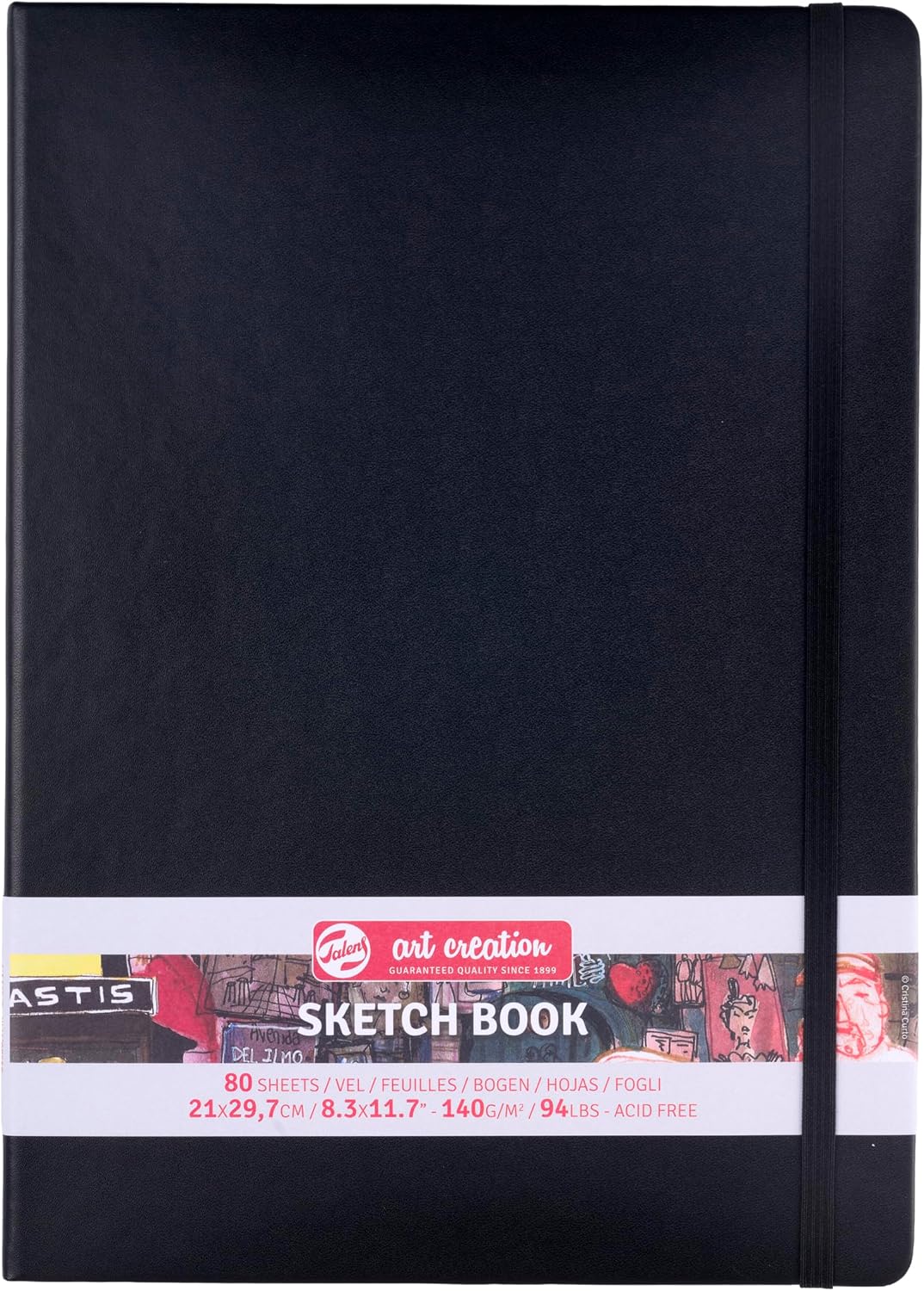 Talens Art Creation Sketchbook, 140 GSM/90 lbs, Black, 8.27 x 11.69 in