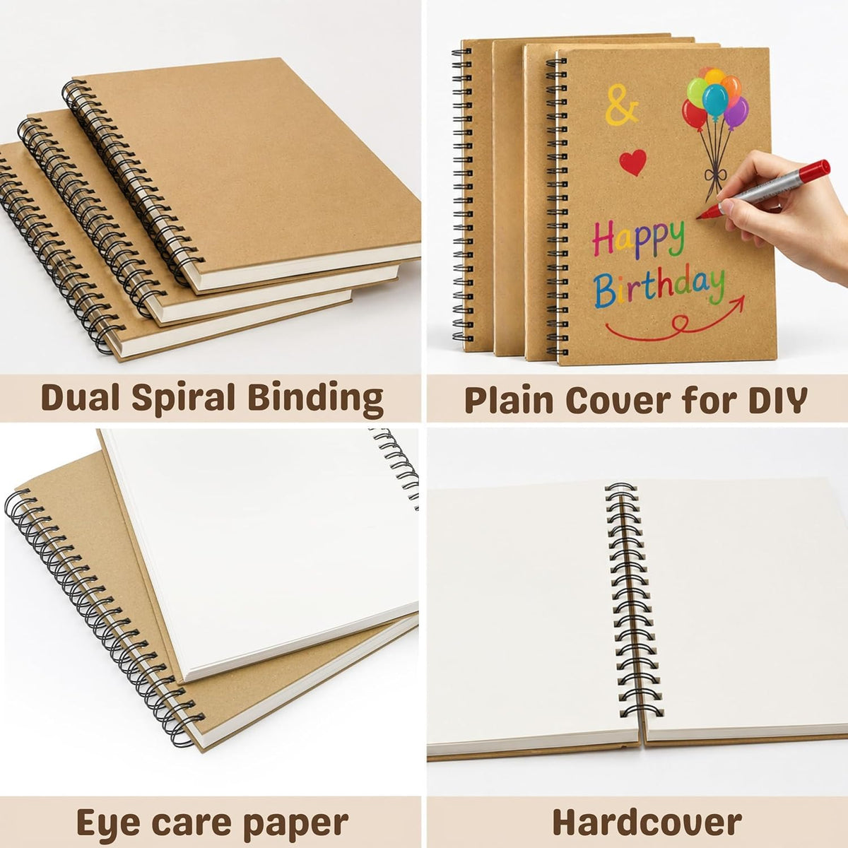 ZEAYEA 3 Pack 8.5 x 11 Inch Spiral Sketchbook, Hardcover Blank Notebook Journal, 60 Sheets/ 120 Pages Per Book, 160gsm Thick Paper, Unlined Sketch Pads for Drawing Painting Art Office Journal Refills