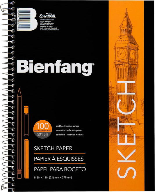 Bienfang Sketch Pad 8.5x11 Inch, 100 Sheets of 60lb 90gsm Art Paper, Spiral Bound Sketch Book Drawing Notebook