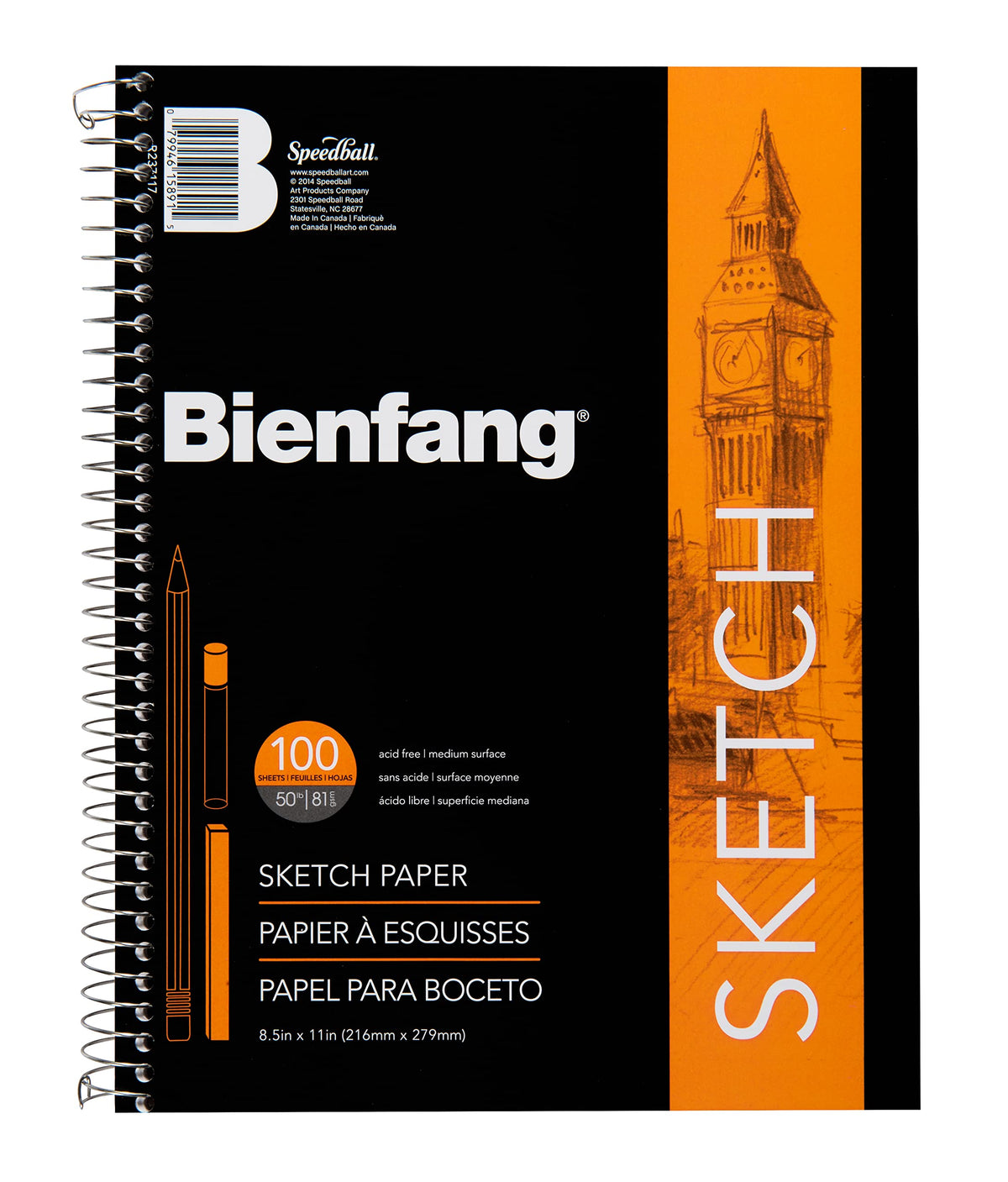 Bienfang Sketch Pad 8.5x11 Inch, 100 Sheets of 60lb 90gsm Art Paper, Spiral Bound Sketch Book Drawing Notebook