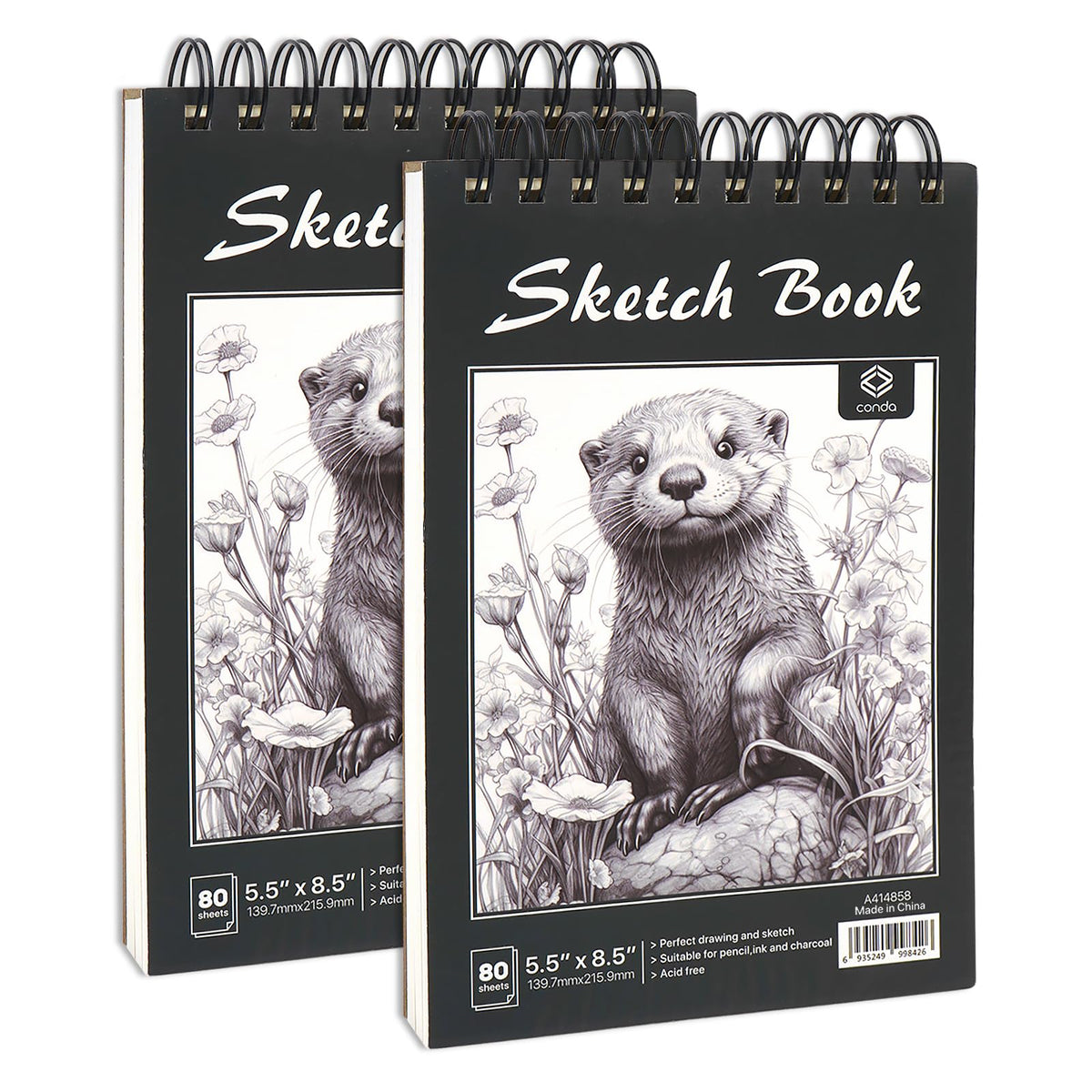 conda 8.5 x 11 Inch Sketchbook, Top Spiral Bound Sketch Pad, 100 Sheets (68 lb/100 GSM), Durable Acid-Free Sketch Paper, Drawing and Sketching Paper for Kids Adult Beginners