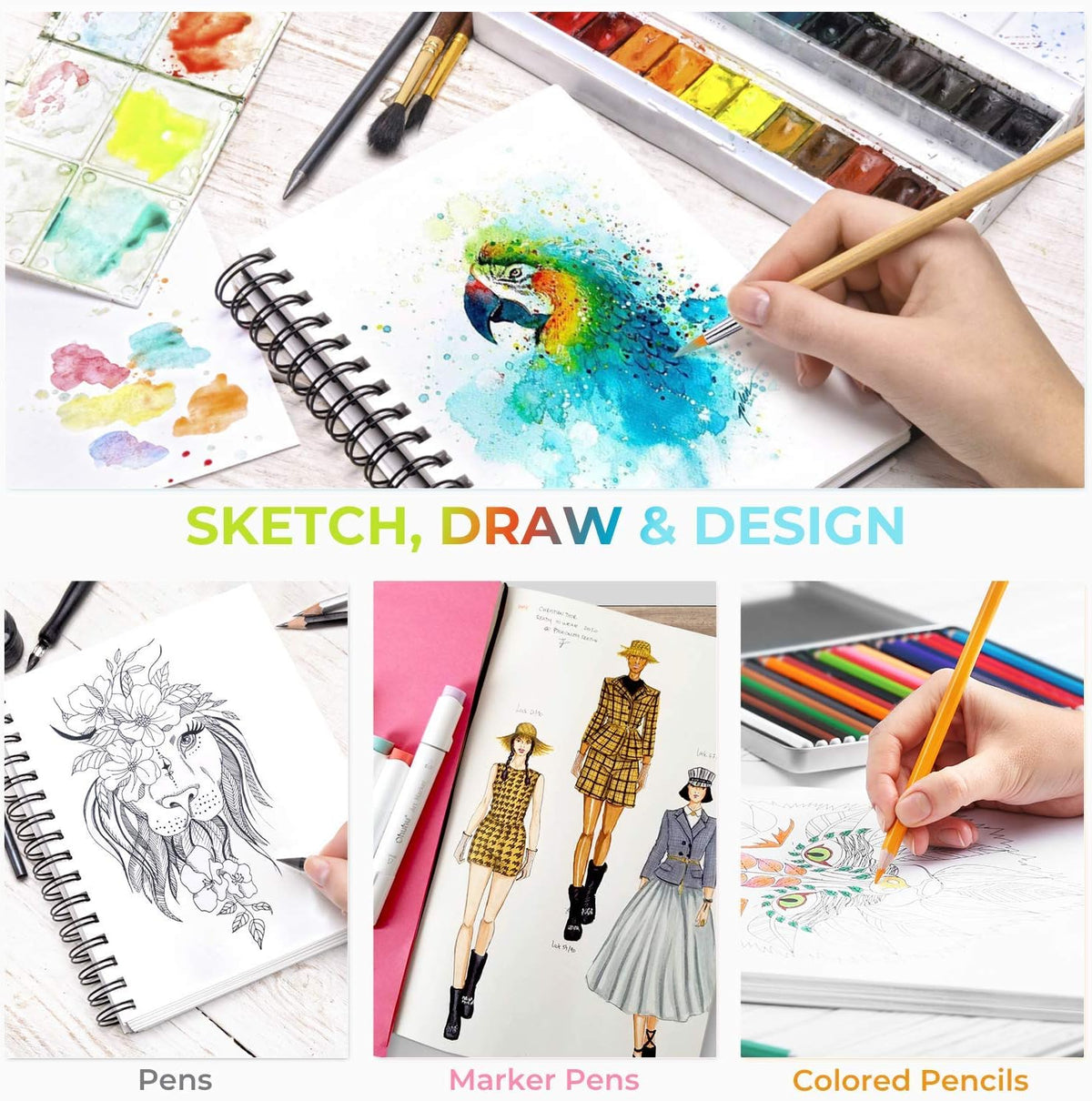 Ohuhu 7"x10" Mix Media Pad Art Sketchbook 62 Sheets for Painting Drawing