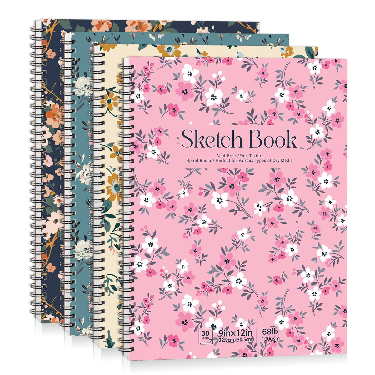 4 Pack Sketch Book for Kids, 8.5 × 11 in, Spiral Bound, 30 Sheets Each