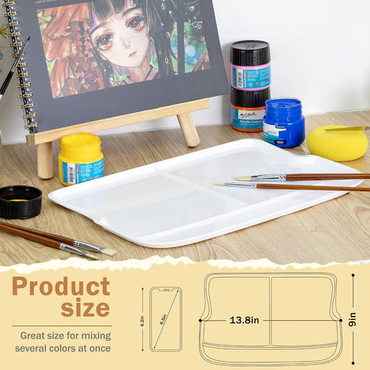 DUGATO Rectangular Plastic Paint Palette, 2-Pack Mixing Tray, 13.8 x 9 in