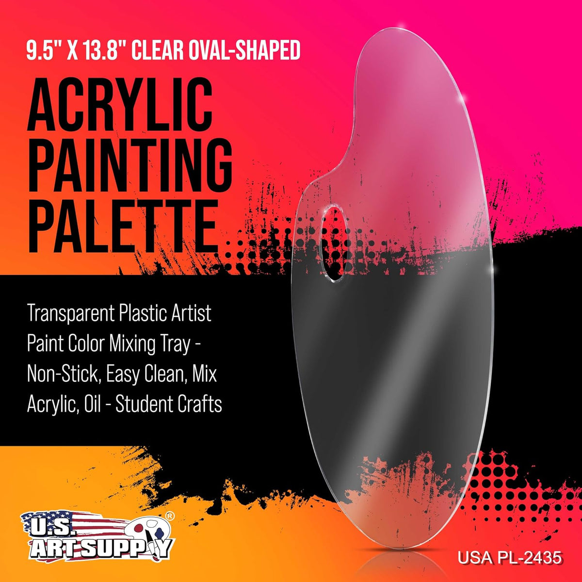 U.S. Art Supply 9" x 13.8" Clear Oval Acrylic Painting Palette