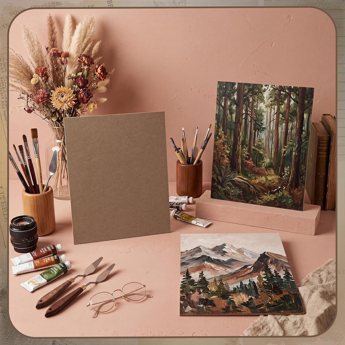 Spakon 4 Pcs Art Supply Hardboard Wood Painting Panel 12 x 16 Drawing Board