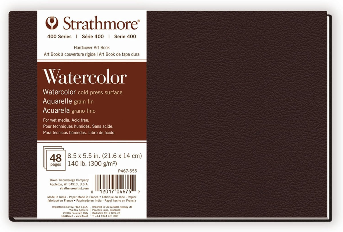 Strathmore 400 Series Watercolor Paper Art Book, Matte Brown Cover, Natural White, Hardbound, 24 Sheets, 8.5x5.5 inch