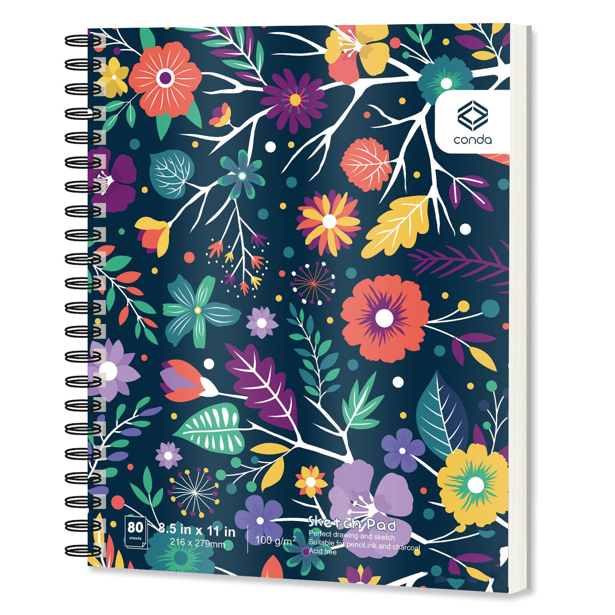 conda 8.5 x 11 Inch Sketchbook, Top Spiral Bound Sketch Pad, 100 Sheets (68 lb/100 GSM), Durable Acid-Free Sketch Paper, Drawing and Sketching Paper for Kids Adult Beginners