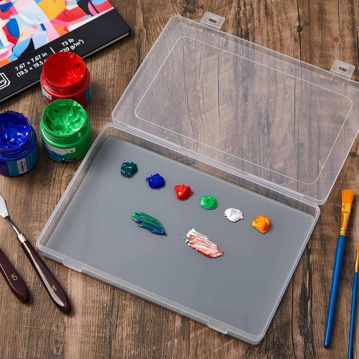 Nuanchu 1 Set Glass Oil Paint Palette, Airtight, 10.2 x 6.8 Inches, Grey