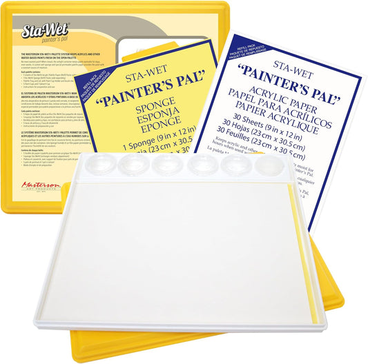 Masterson Sta-Wet Painters Pal Bundled Set, 9in x 12in Airtight Wet Painting Palette, with 30 Acrylic Paper Refill Sheets and 1 Sponge Refill Pack, Keeps Wet Paint Fresh for Days, Made in USA