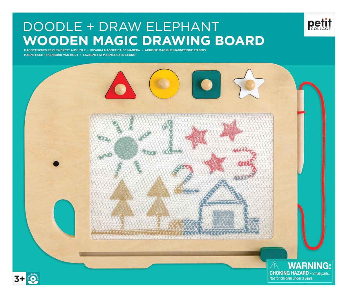 Petit Collage Elephant Magic Sketch Board Doodle + Draw – Reusable Sketching Toy for Kids – Creative Toys for Ages 3+ – Ideal Travel Activity for Toddlers and Children